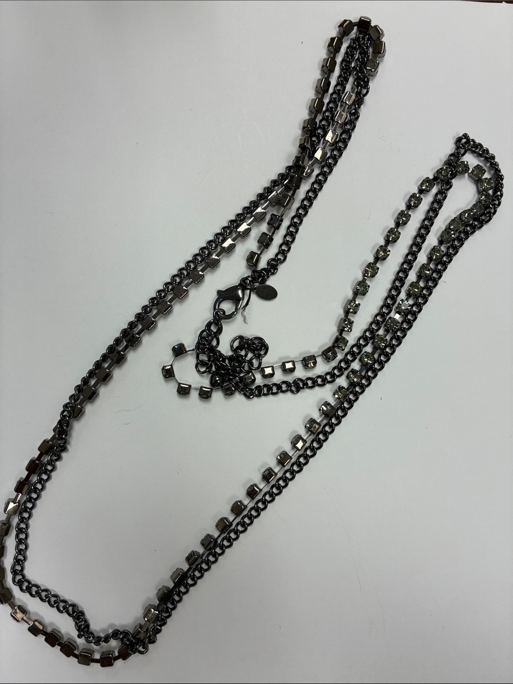 Chico's Gunmetal Rhinestone 2-Strand Layered Chain Necklace NWOT